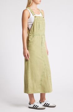 An overall-style maxi dress made from nonstretch denim adds an easy, casual-cool vibe, while glossy golden hardware elevates the look. Exclusive retailer Adjustable buckle straps; side button closures Square neck Chest patch pocket; front slant pockets 100% cotton Machine wash, line dry Imported Summer Wardrobe Essentials, Made Clothing, Denim Leggings, Style Maxi Dress, Toddler Girl Outfits, Comfortable Dress, Nordstrom Dresses, Summer Wardrobe, Square Neck