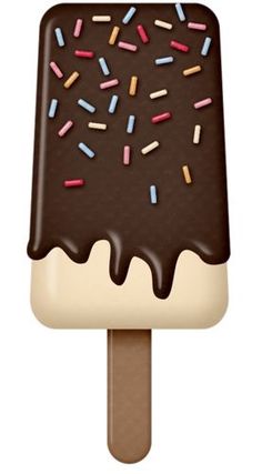 an ice cream with chocolate and sprinkles is on top of a stick