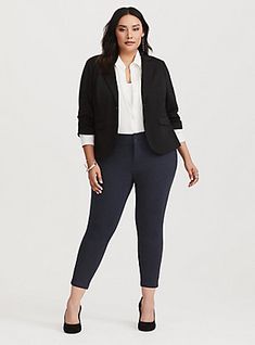 Ankle Trouser - Navy All-Nighter Ponte, TEAL Job Interview Dress, Outfits For Interview, Job Interview Outfit, Interview Dress, Business Professional Outfits, Plus Size Work, All Nighter, Professional Attire, Interview Outfit