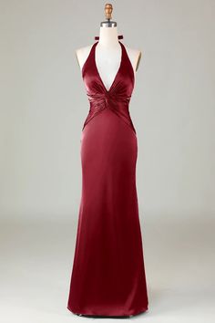 Bridesmaid Dress Burgundy, Sheath Prom Dress, Prom Dress Burgundy, Satin Bridesmaid Dress, Neck Deep, Burgundy Bridesmaid Dresses, 2024 Style, Fish Tail