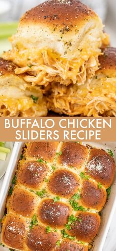 buffalo chicken sliders recipe in a casserole dish