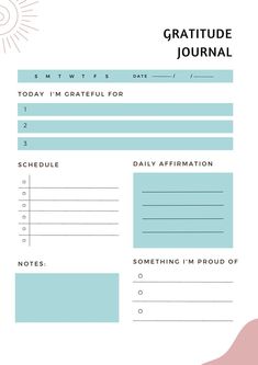 a blue and white printable journal with the words,'i am grateful for daily affirmation '