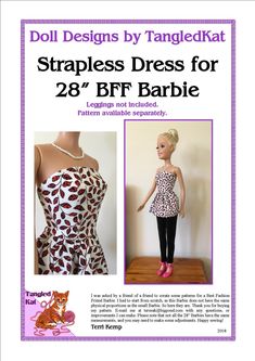 an advertisement for doll designs by tangedkat, featuring a dress and shoes