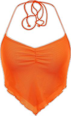 Summer Party Ruched Tops, Ruched Tops For Summer Parties, Casual Party Top With Drawstring, Trendy Drawstring Tops For Party, Trendy Party Tops With Drawstring, Orange Stretch Halter Top For Spring, Spring Orange Stretch Halter Top, Spring Halter Neck Ruched Top, Ruched Backless Halter Top For Summer