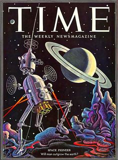 the cover of time magazine with an image of a robot in space holding a telescope