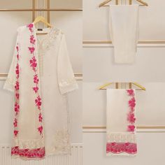 "Brand New With tags Agha Noor Original 💯 3 Piece Organza Embroidered Dress Shirt:Pure Organza Embroidered with Sequins, Pearls Work & Lacing (Attach Lining) **No sleeves lining ** Dupatta:Pure Organza Embroidered With Lacing Pant:Pure Raw Silk Size:Small & Medium Small Chest:38\" Medium Chest:41\" Shirt Length:47\" Pant Length:37\" ❌No Return No Exchange❌ 📸Actual color may slightly vary from the image shown DISCLAIMER: Dry clean recommended. Iron the clothes at moderate temperature. Do not us Elegant White Lawn Suit With Embroidered Border, Spring Wedding Lawn Suit With Embroidered Border, White Unstitched Suit With Floral Embroidery And Long Sleeves, White Embroidered Fitted Sets, White Fitted Sets With Embroidered Border, White Embroidered Unstitched Suit With Long Sleeves, White Salwar Kameez With Floral Embroidery And Long Sleeves, White Unstitched Suit With Intricate Embroidery For Spring, White Unstitched Suit With Resham Embroidery For Spring