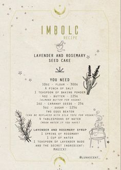 an old recipe for lavender and rosemary seed cake from the imbolc recipe book