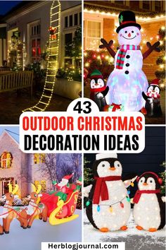 Christmas outdoor decorations for front yard Outdoor Christmas Decoration Ideas, Outdoor Christmas Decorations Yard, Inflatable Christmas Decorations Outdoor, The Nightmare Before Christmas Decorations, Reindeer Lights, Diy Christmas Lights