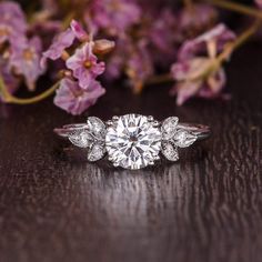 1.60 CT Round Cut Cluster Moissanite Engagement Ring - crownmoissanite Wedding Rings Engagement White Gold, Flower Shaped Engagement Ring, Engagement Ring Floral, Engagement Ring Moissanite, Ring Cluster, Floral Engagement Ring, Bridal Musings, Wedding Rings Solitaire, Types Of Diamonds