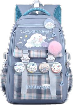 Cute Light Blue Backpack For Daily Use, Kawaii Blue Rectangular Backpack, Blue Rectangular Kawaii Backpack, Cute Light Blue Student Bag, Kawaii Light Blue School Bag, Kawaii Rectangular Backpack For Daily Use, Kawaii Rectangular Backpack With Zipper Closure, Kawaii Rectangular Backpack With Zipper, Everyday Kawaii Rectangular Backpack