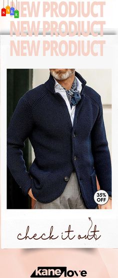 Men Casual Stand Collar Long Sleeve Knitted Cardigan Winter Business Casual Cardigan With Button Closure, Business Casual Sweater With Button Closure For Winter, Classic Knit Outerwear With Shawl Collar, Casual Wool Knitted Sweater Coat, Casual Knitted Wool Sweater Coat, Classic Knitted Long Sleeve Outerwear, Casual Wool Cardigan For Cold Weather, Casual Knitted Sweater With Shawl Collar, Classic Shawl Collar Cardigan For Winter