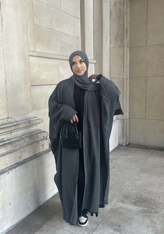 Abaya And Trainers, Hijabi Open Abaya Outfit, Abaya With Cardigan, Fall Abaya Outfits, Fashion Outfits With Hijab, Abaya Work Outfit, Eid Outfits Abaya, Muslim Eid Outfits, Everyday Abaya Outfits