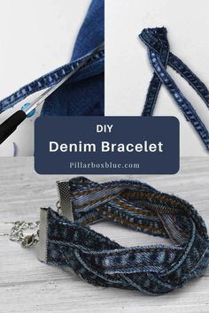 the diy denim bracelet is being used to make it