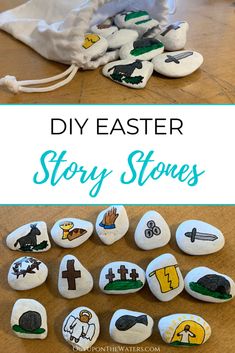 some rocks with pictures on them and the words diy easter story stones