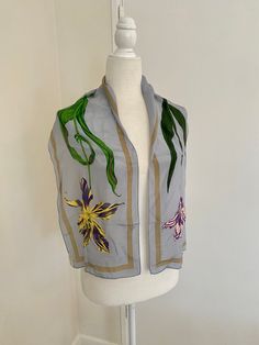 This silk Perry Ellis scarf from the 1990s features a sleek and sophisticated floral design perfect for spring. Perry Ellis, Scarf Wrap, Scarf Accessory, Beauty Book, Floral Design, Etsy Accessories, Light Blue, Accessory Gift, Sleek