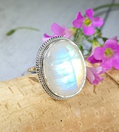 Sterling Silver Moonstone Ring, Jewelry Wire Wrapping, Ring Moonstone, Moonstone Ring Sterling Silver, Rainbow Moonstone Ring, Silver Work, Moonstone Jewelry, Ring Boho, Boho Ring