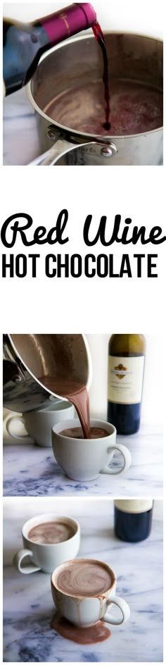 red wine is being poured into hot chocolate