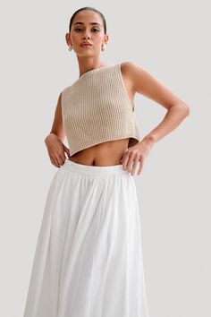 Gianni Sleeveless Knit Top - Natural Summer Sleeveless Open Knit Crop Top, Chic Sleeveless Open Knit Crop Top, White Sleeveless Open Knit Top, Luxury Sleeveless Fine Knit Top, Luxury Sleeveless Textured Knit Top, Dresses Date Night, Sleeveless Knit Top, Sleeveless Knit, Trending Styles