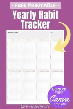 a printable yearly habit tracker with the text free printable