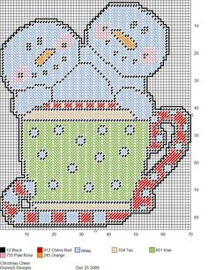 a cross stitch pattern with a teddy bear in a cup on top of a table