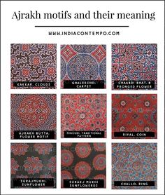 Ajrakh Prints Motifs, Traditional Indian Prints, Ajrakh Motifs, Indian Culture And Tradition, India Textiles, Ajrakh Prints, Clothing Guide, Fashion Design Patterns, Fashion Vocabulary