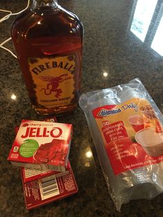 the ingredients for an apple cider are sitting on the counter top next to each other