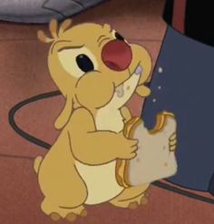 a cartoon character holding something in his hand