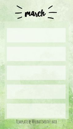 a green and white paper with the word march written on it in cursive writing