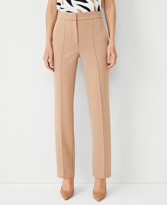 Elevate your wardrobe with the Ann Taylor Straight Pant in Double Knit, a testament to timeless elegance and modern comfort. These pants are designed to offer a chic, structured silhouette with a classic straight-leg cut that skims the legs for a tailored look.

- **Size:** 16
- **Color:** Natural Camel
- **Material:** 78% Polyester, 15% Viscose, 7% Spandex; Lining: 100% Polyester
- **Fit:** Regular fit, lean through the hip and thigh
- **Rise:** High rise, sits 1/2" to 1" below natural waist
- Kibbe Dramatic, Comfort Chic, Business Clothes, Dramatic Classic, Knitted Suit, Double Knit, Working Woman, Knit Pants, Online Stores