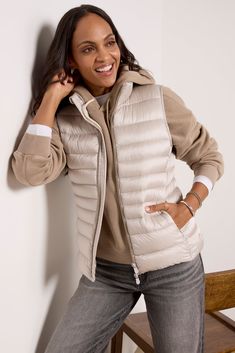 Crafted in high-density quilted nylon with a polyester filling, the Lynn Vest from Save the Duck is perfect for completing all your fall looks. Finished with a front zipper closure and zipper side pockets, you'll love this vest paired with sweaters and denim all season long. | SAVE THE DUCK Women's Lynn Vest, Size Large, Taupe Italian Fashion Brands, Save The Duck, The Duck, Affordable Clothes, Faux Fur Jacket, Fall Looks, Fur Jacket, Italian Fashion, Front Zipper