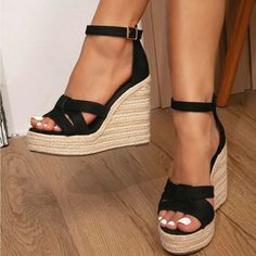 Super Cute And Stylish Ships In 5-10 Business Days Tags: #Shoes #Heels #Party #Newyears #Holiday #Sandals #Gold #Beautiful #Glitter Summer Wedge Heel Sandals For Party, Black High Heel Summer Heels, Summer Black High Heel Heels, Summer Party Heels With Wedge Heel, Summer Party Wedge Heels, Black Ankle Strap Summer Heels, Holiday Sandals, Sandals Vacation, Rose Shoes