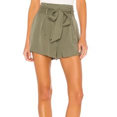 100% Rayon Dry Clean Only Hidden Back Zipper Closure Detachable Tie Belt Pleated Detail Paper Bag Style Shorts Shorts Measure Approx 38 Cm In Length New With Tags But Has Spots All Over! Needs To Be Cleaned Chic Olive High Waist Bottoms, Chic Olive Bottoms For Spring, Olive High Waist Bottoms For Summer, High Waist Olive Bottoms For Summer, High-waisted Olive Bottoms For Summer, Olive High-waist Bottoms For Summer, Versatile Bottoms With Built-in Shorts For Day Out, Versatile High Waist Shorts For Spring, Chic Olive Bottoms For Summer