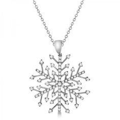 Diamond Snowflake Pendant Necklace in 14K White Gold (0.30ct)- Allurez.com #winterjewelry #wintercollection #allurez Gold Snowflake Necklace, Round Diamond Pendant, Snowflake Jewelry, Necklace White Gold, Beautiful Pendant Necklace, White Gold Pendant Necklace, Snowflake Necklace, Winter Jewelry, Snowflake Pendant