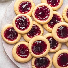 cookies with jam in the middle and text overlay