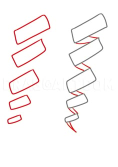 two red and white lines are shown in the shape of spirals on a white background