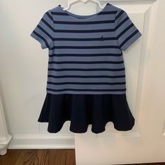 Beautiful Ralph Lauren Toddler Dress, Never Worn. Blue Casual Ralph Lauren Dresses With Ruffles, Ralph Lauren Casual Dresses With Ruffles, Casual Short Sleeve Twirl Dress For Dress-up, Blue Ruffled Twirl Dress For Dress-up, Blue Twirl Dress With Ruffles For Dress-up, Blue Fitted Cotton Twirl Dress, Fitted Blue Cotton Twirl Dress, Cute Navy Short Sleeve Dress, Cute Fitted Blue Twirl Dress