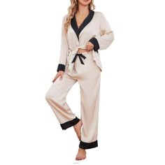 PRICES MAY VARY. 【Luxurious Silky Fabric】Crafted from delicate, lightweight, and breathable faux acetate, this women's silk pajama set ensures a cool, refreshing feel. Perfect for home, the silky fabric retains its vibrant color, providing a touch of luxury to your loungewear. 【Versatile Loose Fit】This women's satin PJ set features a simple, loose fit, perfect for lounging, slumber parties, walks, or casual wear. The top can double as a jacket with an undershirt, and the pants pair with other to Elegant Luxury V-neck Sleepwear, Chic Silk Long Sleeve Sleepwear, Luxury Silk Sleepwear For Relaxation, Modal Satin V-neck Sleepwear For Loungewear, Luxury Satin V-neck Sleepwear, Silk Pajamas Women, Satin Pj Set, Elegant Shawl, Silk Pajama Set