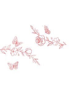 a drawing of flowers and butterflies on a white background