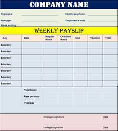 a printable weekly pay slip for employees to use in the company's office