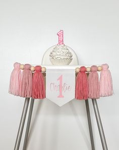 Personalized 1st Birthday Highchair Banner, Customized Pink Tassel Garland, 1 Party Decor, Cake Smash High Chair Banner, Birthday Photo Prop Pink First Birthday