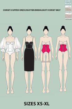 5 Basic Borset/Bustier Pdf Sewing Pattern Block -Corset/Bustier/Bodysuit/Bridal coset with Elastic Bottom Puffy -ArmSleeves -Corset/Bustier/Bodies/Upped Dress with cup -Underbust Waist Garter Corset Eyelet Belt -Underbust Waist Corset Eyelet Belt Sizes XS-XL | Instant Download Are you a self-taught sewer or professional fashion designer? Fashion student or graduate, crafter, seamstress, tailor, or pattern maker? Do you create patterns for fun or professional? Then this is for you! Fitted Corset Dress With Boning, Fitted Corset Dress With Boned Bodice For Daywear, Fitted Corset Dress With Bust Darts, Fitted Party Corset With Lined Body, Fitted Shapewear Corset For Parties, Fitted Party Corset Shapewear, Fitted Party Shapewear Corset, Stretch Corset Dress With Boning, Party Shapewear Corset