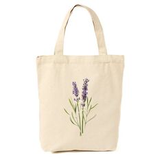 a tote bag with lavender flowers on it