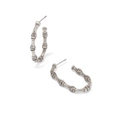 These boutique jewelry earrings feature a vintage rhodium plated "Maura" bamboo hoop design with white crystal accents. A stylish and timeless accessory. Made by Kendra Scott. Bamboo Hoop Earrings, Hoop Design, Bridal Engagement Rings, Natural Diamond Engagement Ring, Silver Anklets, Jewelry Repair, Timeless Accessories, Custom Jewelry Design, Shop Engagement Rings