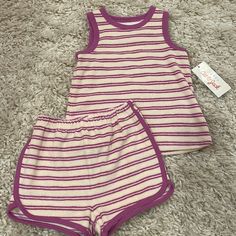 Cat & Jack Toddler Terrycloth Tank Top/Short Set In Purple/Cream Cute Short Tops For Playtime, Short Pink Tops For Playwear, Cute Short Tops For Sleepover, Pink Short Top For Playwear, Casual Purple Top For Bedtime, Purple Tops For Summer Playtime, Purple Tops For Playtime In Summer, Purple Cotton Sets For Summer, Pink Cotton Short Set For Bedtime