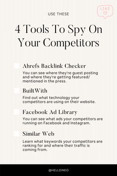 4 Tools To Spy On Your Competitors Thrift Business Ideas, Small Business Checklist, Social Media Strategy Plan, Marketing Strategy Plan, Social Media Marketing Planner, Marketing Checklist, Instagram Planner