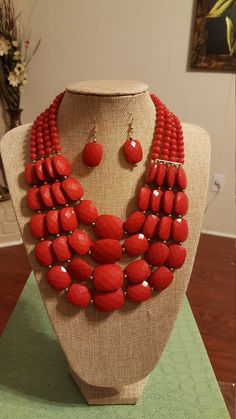 This Custom 4 step Beaded Set is well designed to fit any out fit such as Casuals and Traditional wears. Red Polished Beads Jewelry Sets, Red Jewelry Sets With Polished Round Beads, Red Faceted Beads Costume Jewelry, Red Spacer Beads Jewelry For Wedding, Jewelry Set Red, Beaded Wedding, New Jewelry, Red Bead, Houston Tx