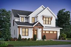 this is an artist's rendering of the modern farmhouse style house plans for homes