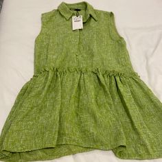 Green Textured Mini Dress Women’s Size Small Casual Green Sleeveless Dress For Day Out, Green Casual Sleeveless Dress For Spring, Casual Linen Mini Dress For Spring, Casual A-line Spring Tops, Casual Linen A-line Mini Dress, Casual Spring Sleeveless Dress, Casual Sleeveless Dress For Dress Down Spring, Casual Sleeveless Dress For Spring, Chic A-line Summer Tops