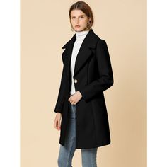 This elegant coat with pockets is a stylish yet practical addition to your winter wardrobe. This silhouette for a flattering finish, creates the perfect finishing touch for everyday outfits. The long solid color coat has an understated silhouette and a notched lapel, making for a timeless piece of outerwear. Layered over everything from smart-casual workwear to weekends, this coat will become a winter favorite. Paired well with a fitted blouse and wide-leg pants for an office-to-dinner look. The Winter Button-up Workwear Outerwear, Winter Button-up Outerwear For Work, Winter Workwear Button-up Outerwear, Fall Outerwear For Work With Buttoned Pockets, Casual Wool Coat For Workwear, Solid Color, Winter Double-breasted Blazer With Buttoned Pockets, Single-breasted Sweater Coat For Business Casual Winter Wear, Fitted Winter Outerwear With Buttoned Pockets, Single Breasted Sweater Coat For Business Casual In Winter