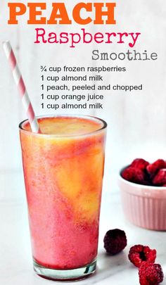 the recipe for peach raspberry smoothie is shown